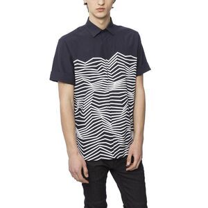 NEIL BARRETT Men's Short Sleeve Geometric Print Shirt Men BLUE Shirts